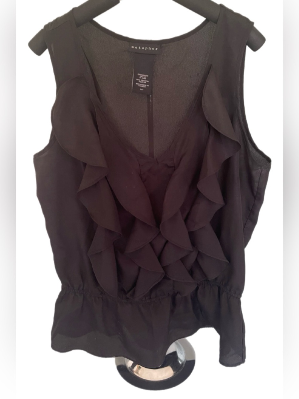 Metaphor Black Ruffle V-Neck Sleeveless Camisole